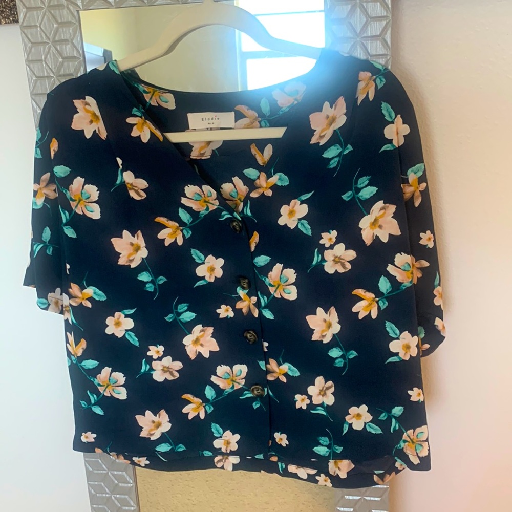 Navy Blue Flower Top